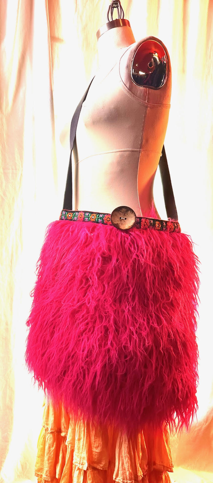 Fully Lined Pink Fake Fur Handbag