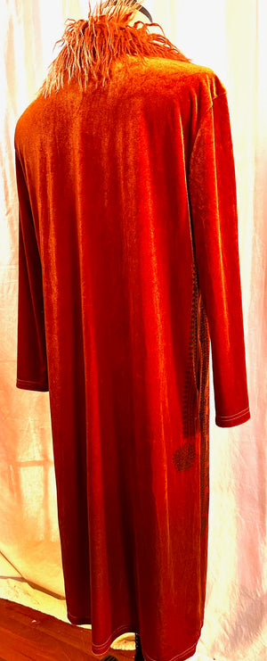 Long Orange Stretch Velvet Jacket