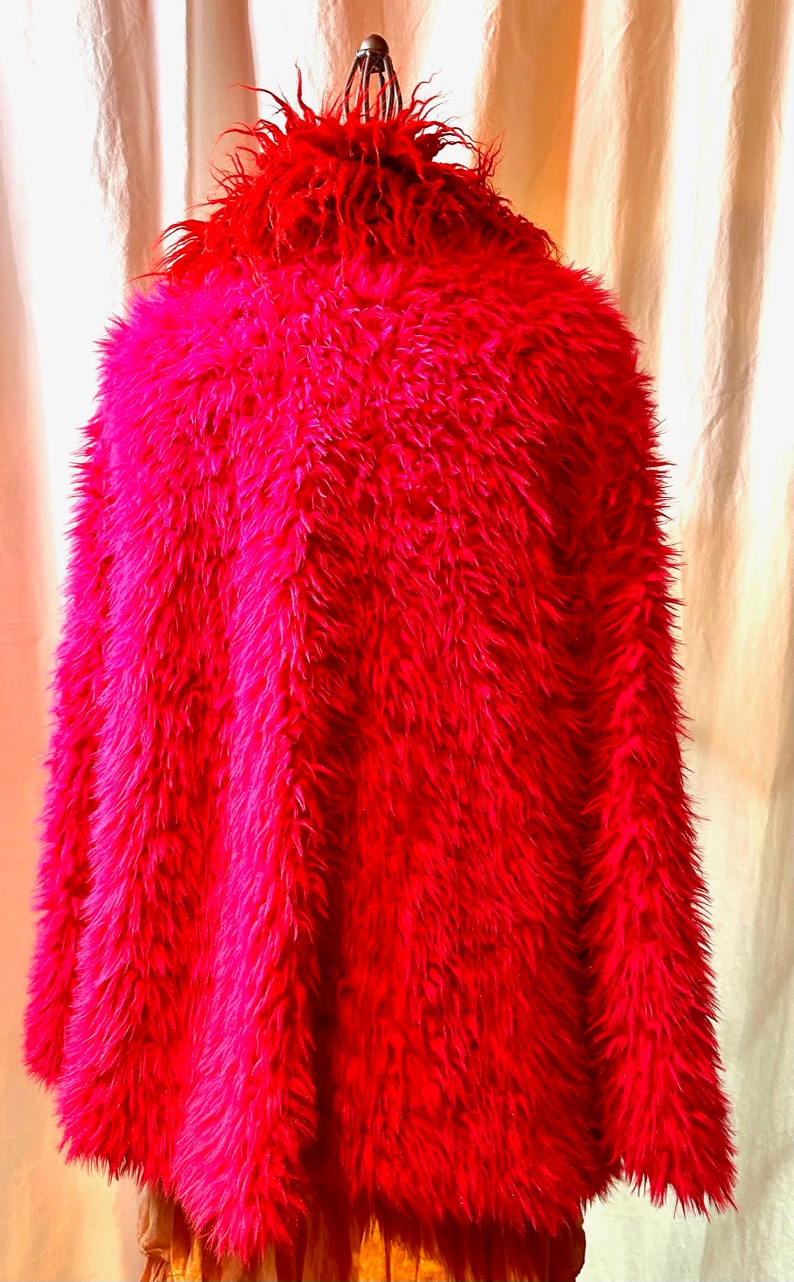 Pink Fake Fur Coat w/ Block Print Lining