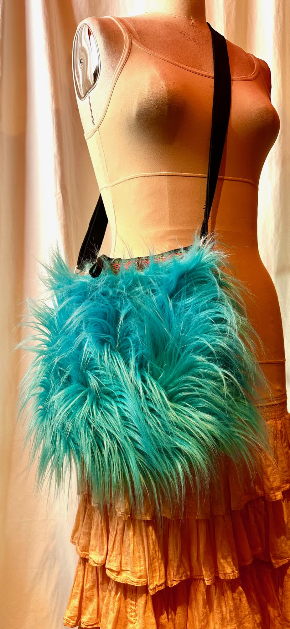 Turquoise Fake Fur Handbag