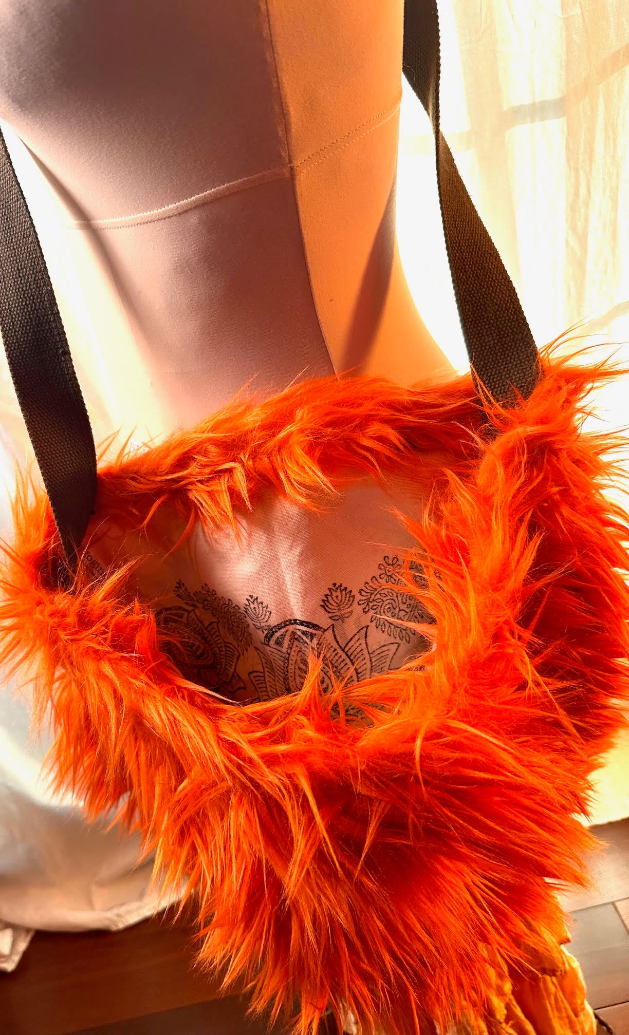 Fully Lined Orange Fake Fur Handbag