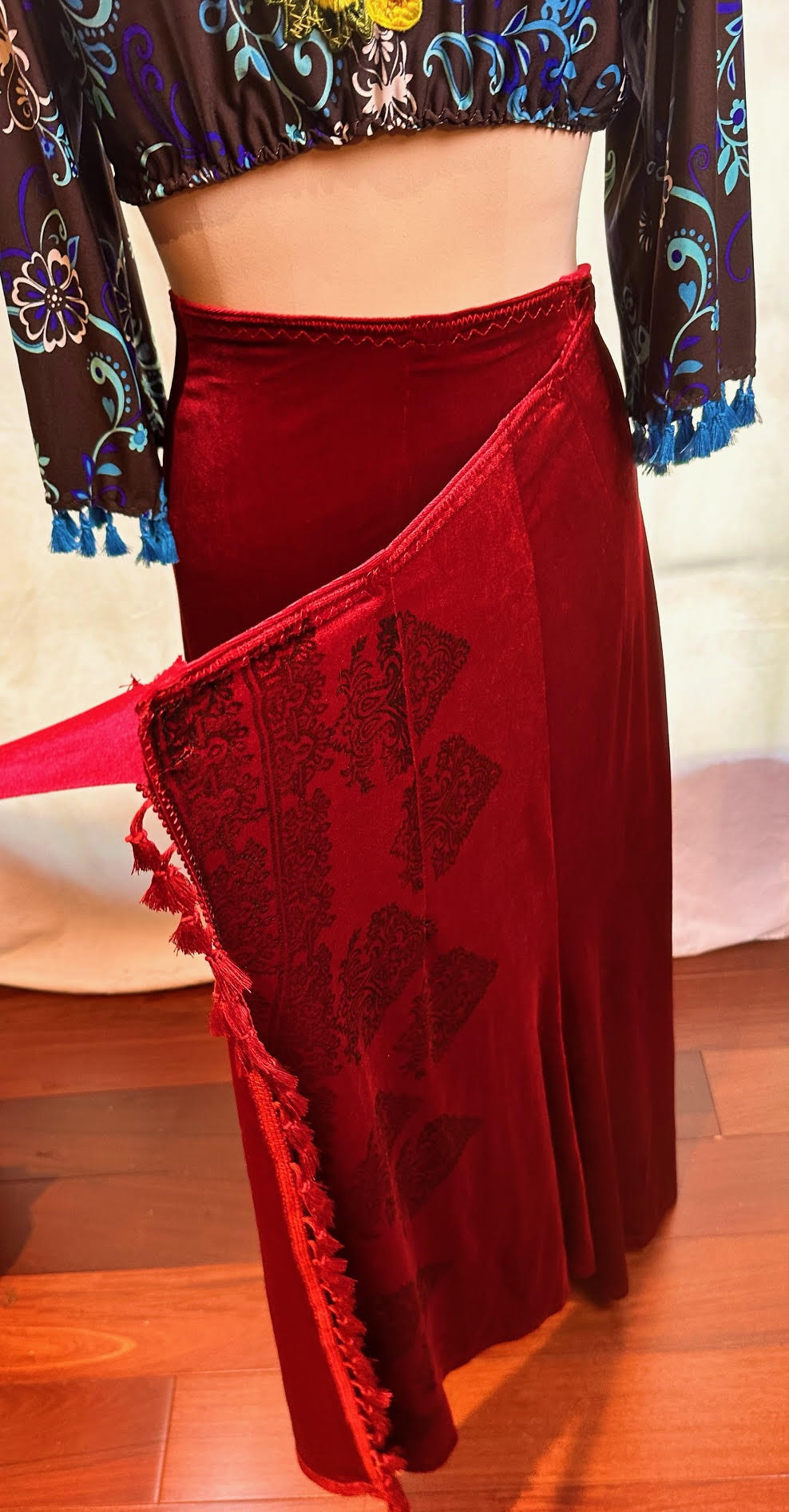 Long Burgundy Velvet Wrap Skirt