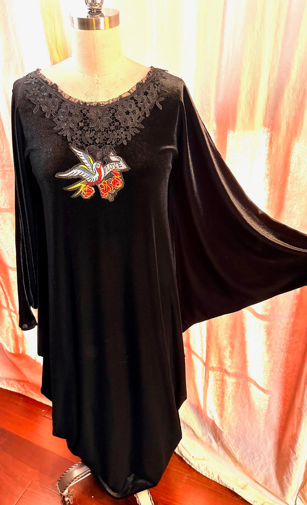 Long Black Stretch Velvet Caftan