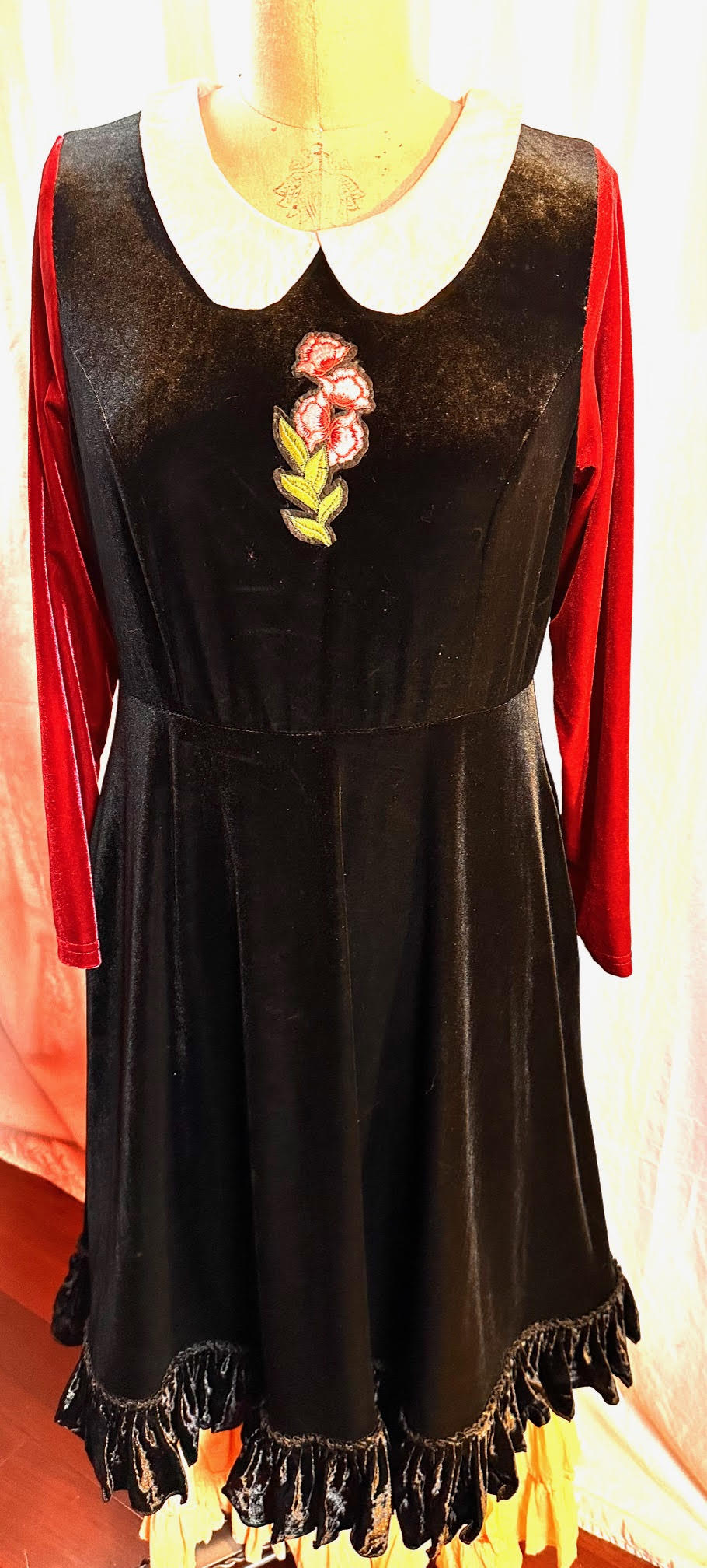 Black Stretch Velvet Dress w/ Collar