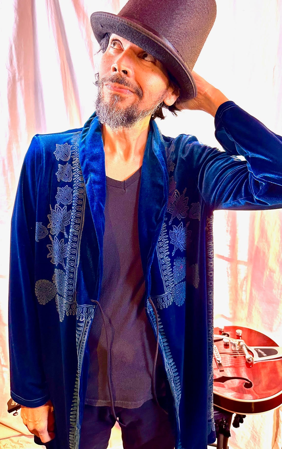 Men's Blue Stretch Velvet Shirt