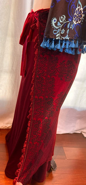 Long Burgundy Velvet Wrap Skirt