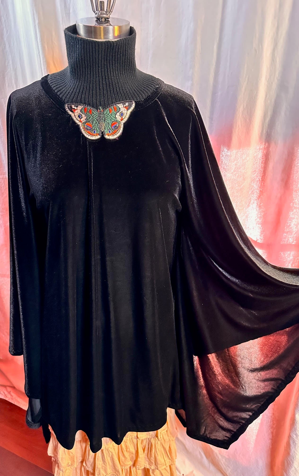 Black Stretch Velvet Poncho