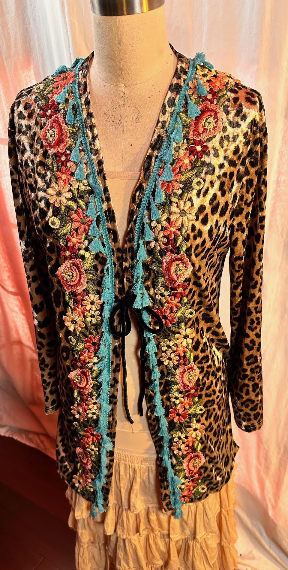 Leopard Stretch Velvet Unlined Jacket