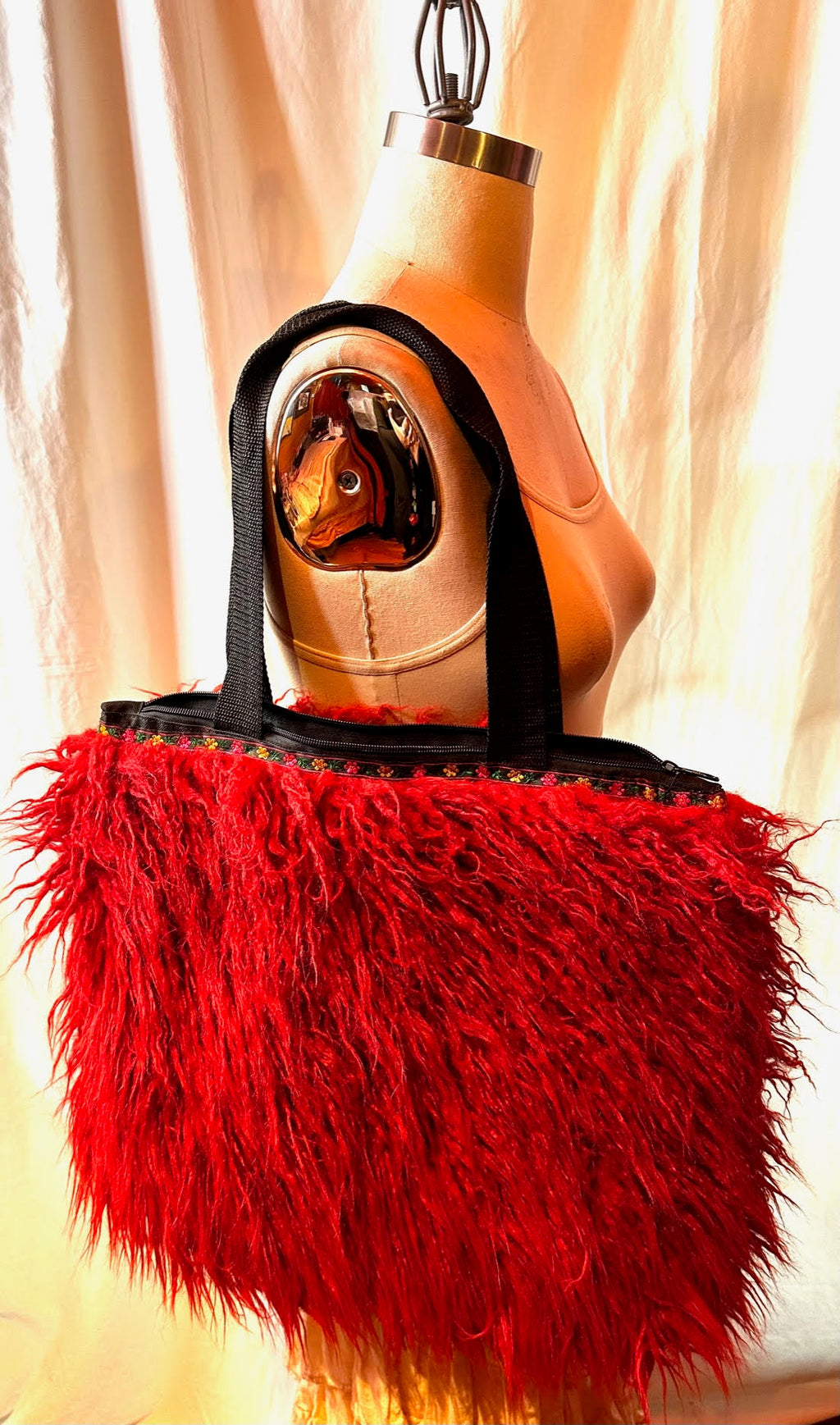 Red Fake Fur Mongolian Handbag