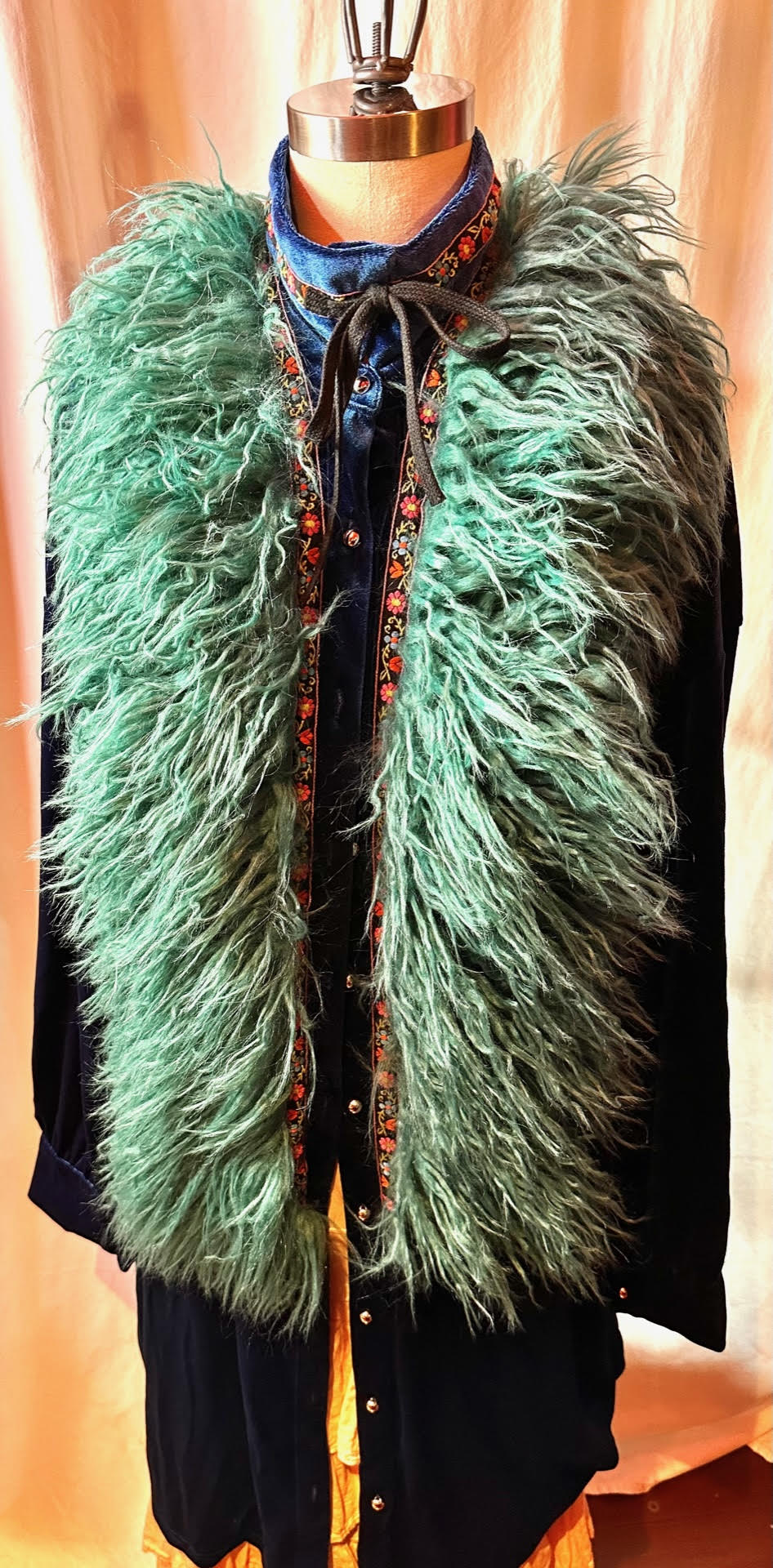 Blue Velvet Jacket w/ Fake Fur