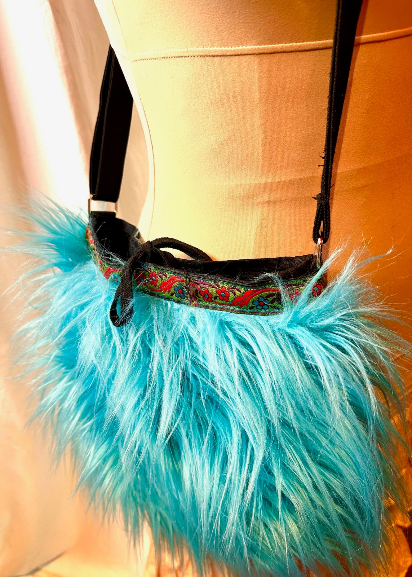 Turquoise Fake Fur Handbag