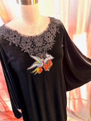 Long Black Stretch Velvet Caftan