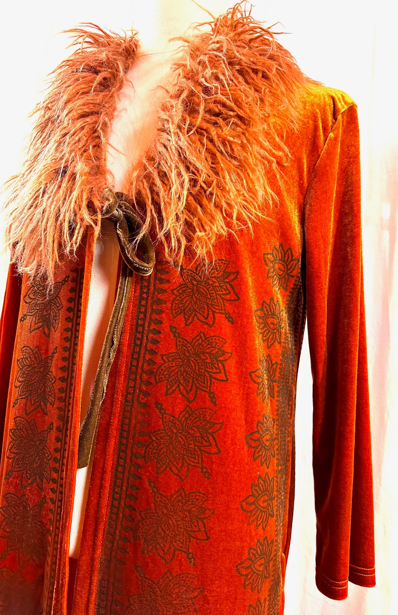 Long Orange Stretch Velvet Jacket