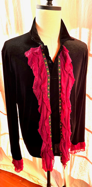 Men's Black Stretch Velvet Shirt