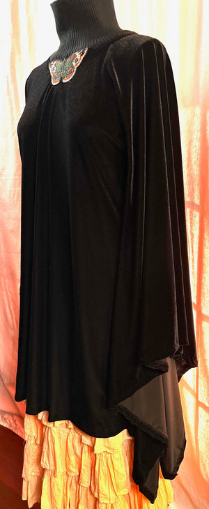 Black Stretch Velvet Poncho