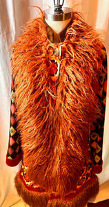 Multi-Textile Stretch Knit Jacket w/ Fake Fur Collar