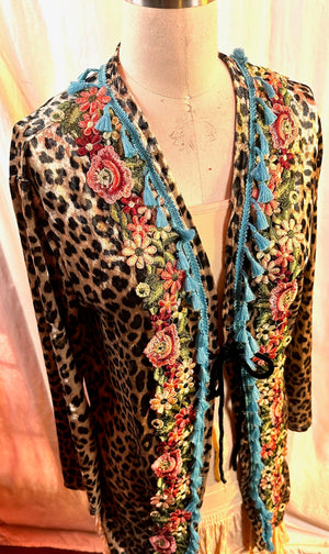 Leopard Stretch Velvet Unlined Jacket