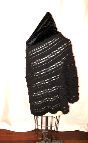 Black Knit & Velvet Poncho