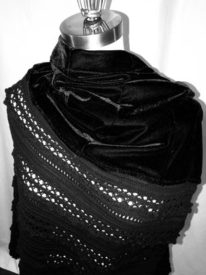 Black Knit & Velvet Poncho