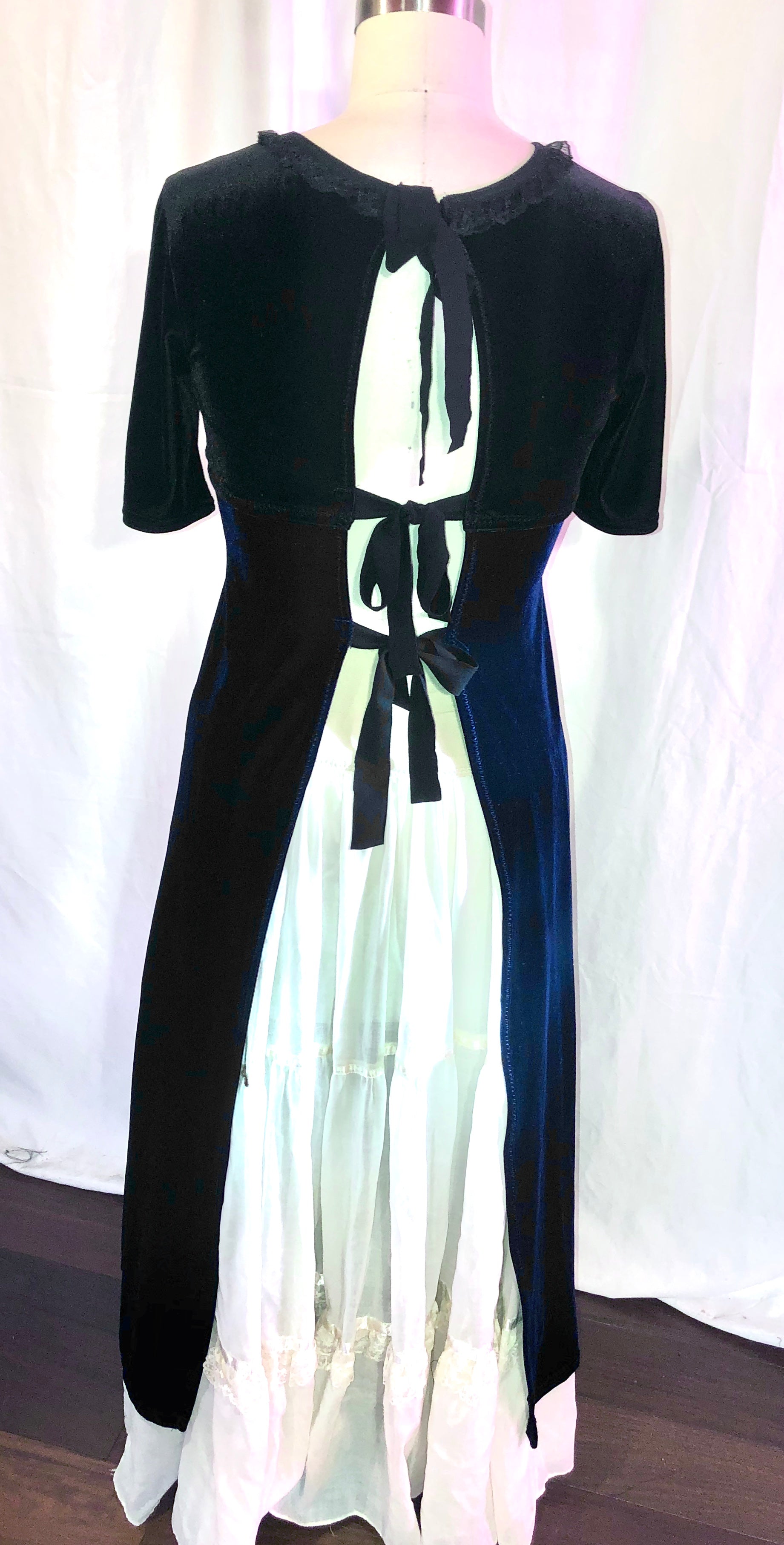 Black & Blue Stretch Velvet Apron/Dress