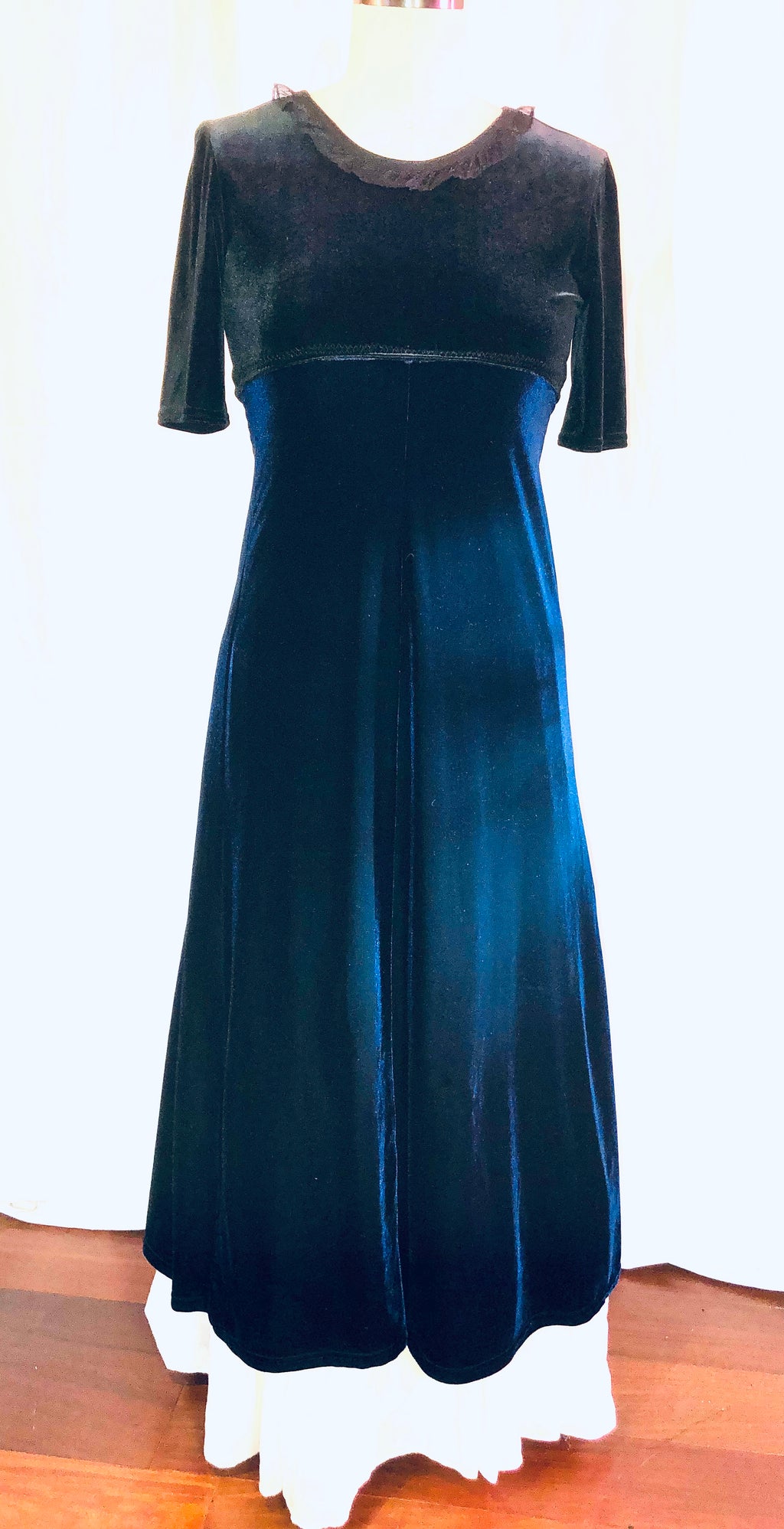 Black & Blue Stretch Velvet Apron/Dress