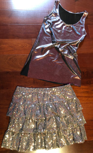 Metallic Silver Top/Skirt Set