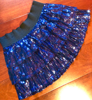 Blue Stretch Sequin Ruffled Skirt