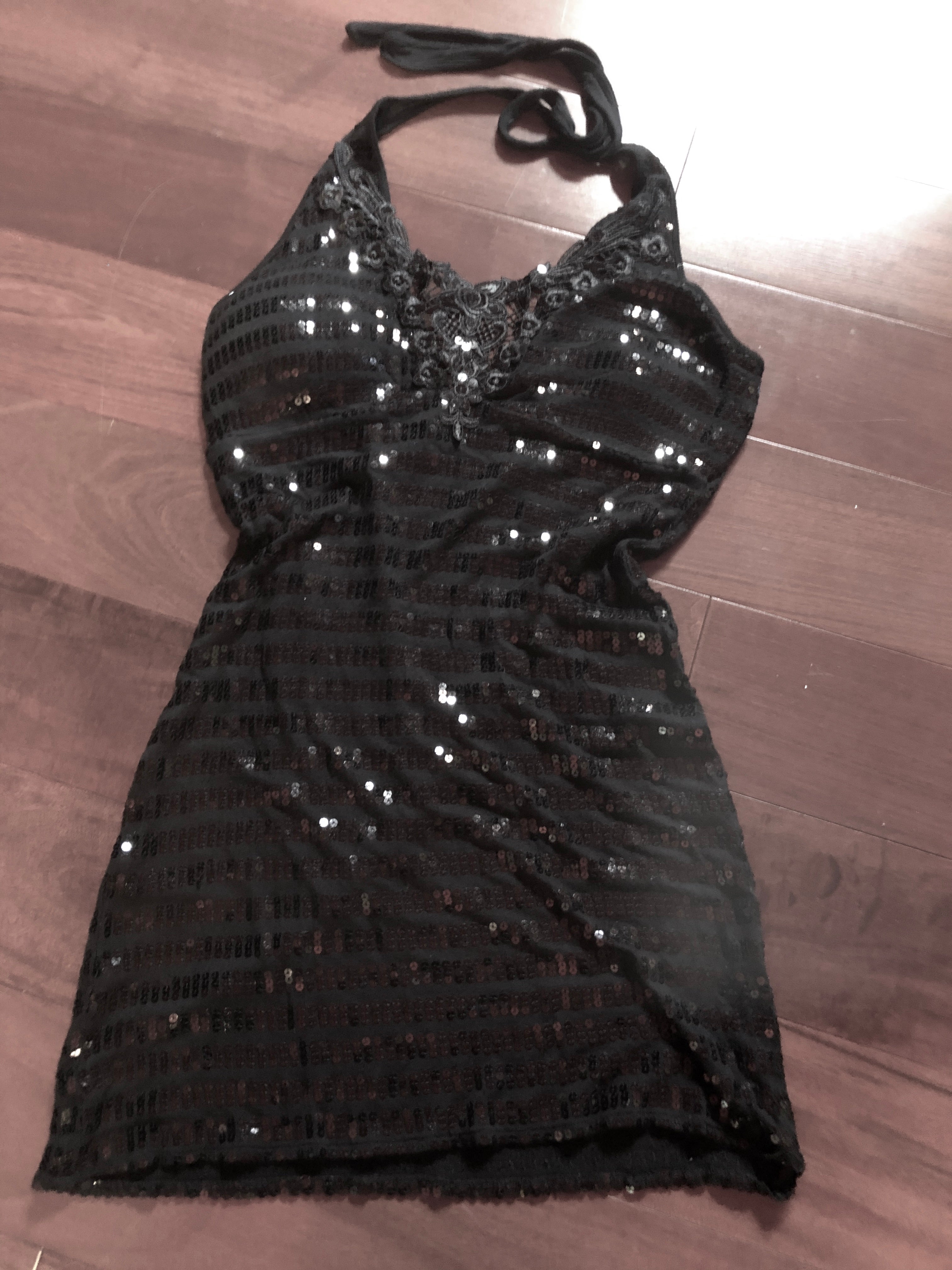 Stretch Black Halter/Mini Dress w/ Sequins