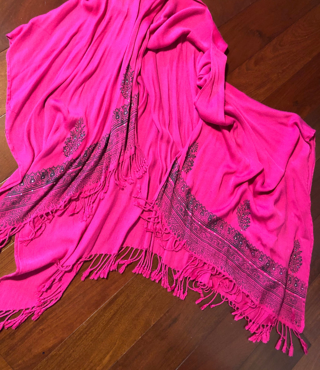 Vibrant Pink Wrap w/ Block Printing