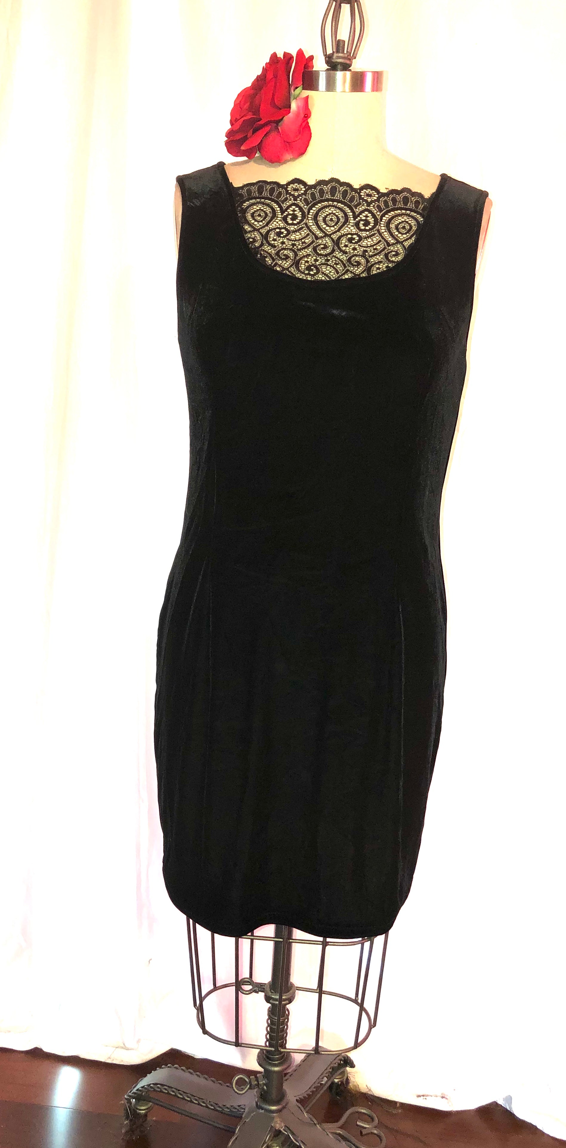 Black Stretch Velvet Tank Dress