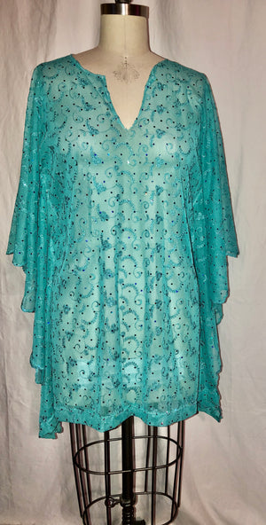 Sheer Turquoise Lace Caftan