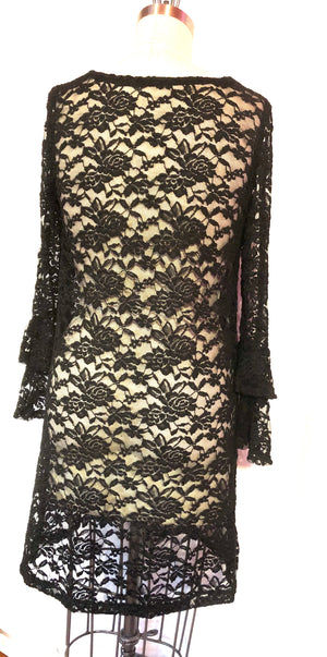 Black Stretch Knit Lace Dress