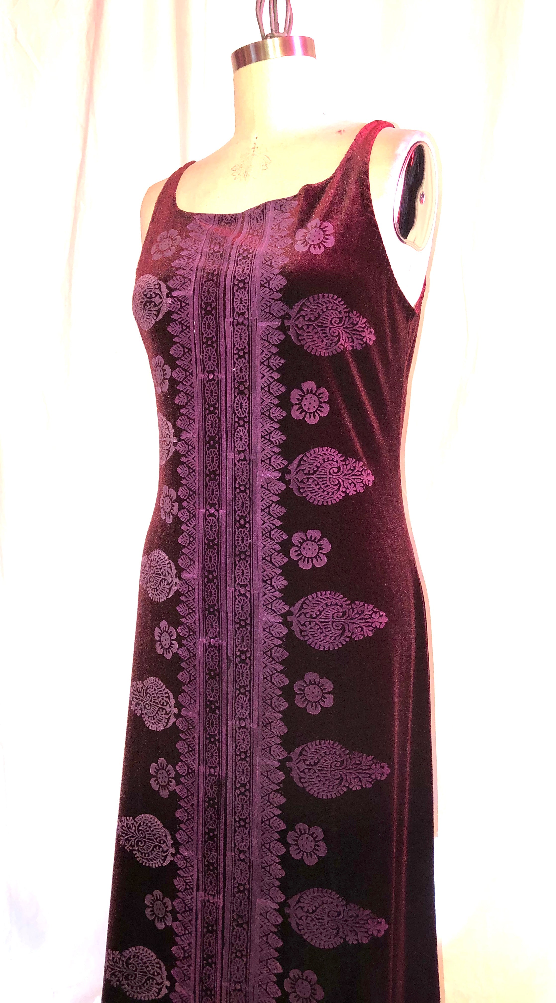 Long Burgundy Stretch Velvet Dress