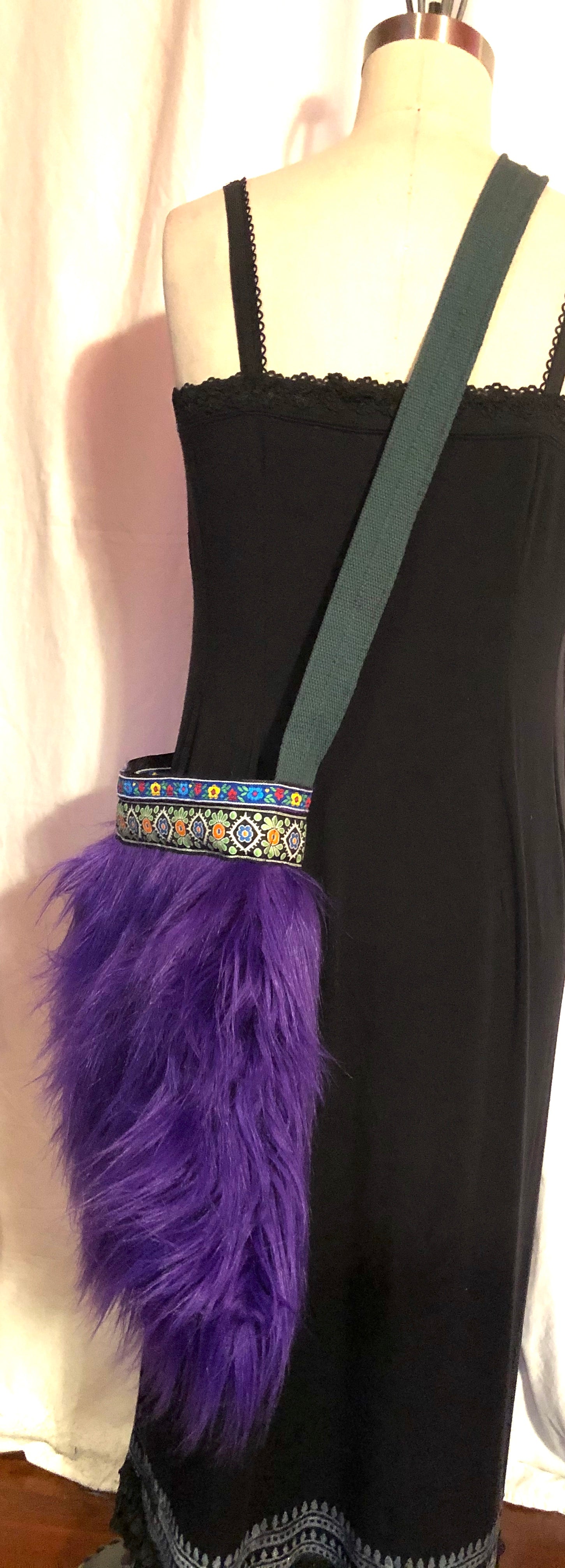 Large Purple Fake Fur Messenger Bag