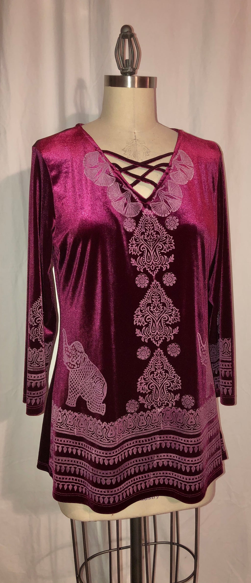 Magenta Stretch Velvet Blouse