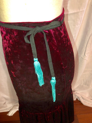 Handmade Cherry Stretch Velvet Wrap Skirt