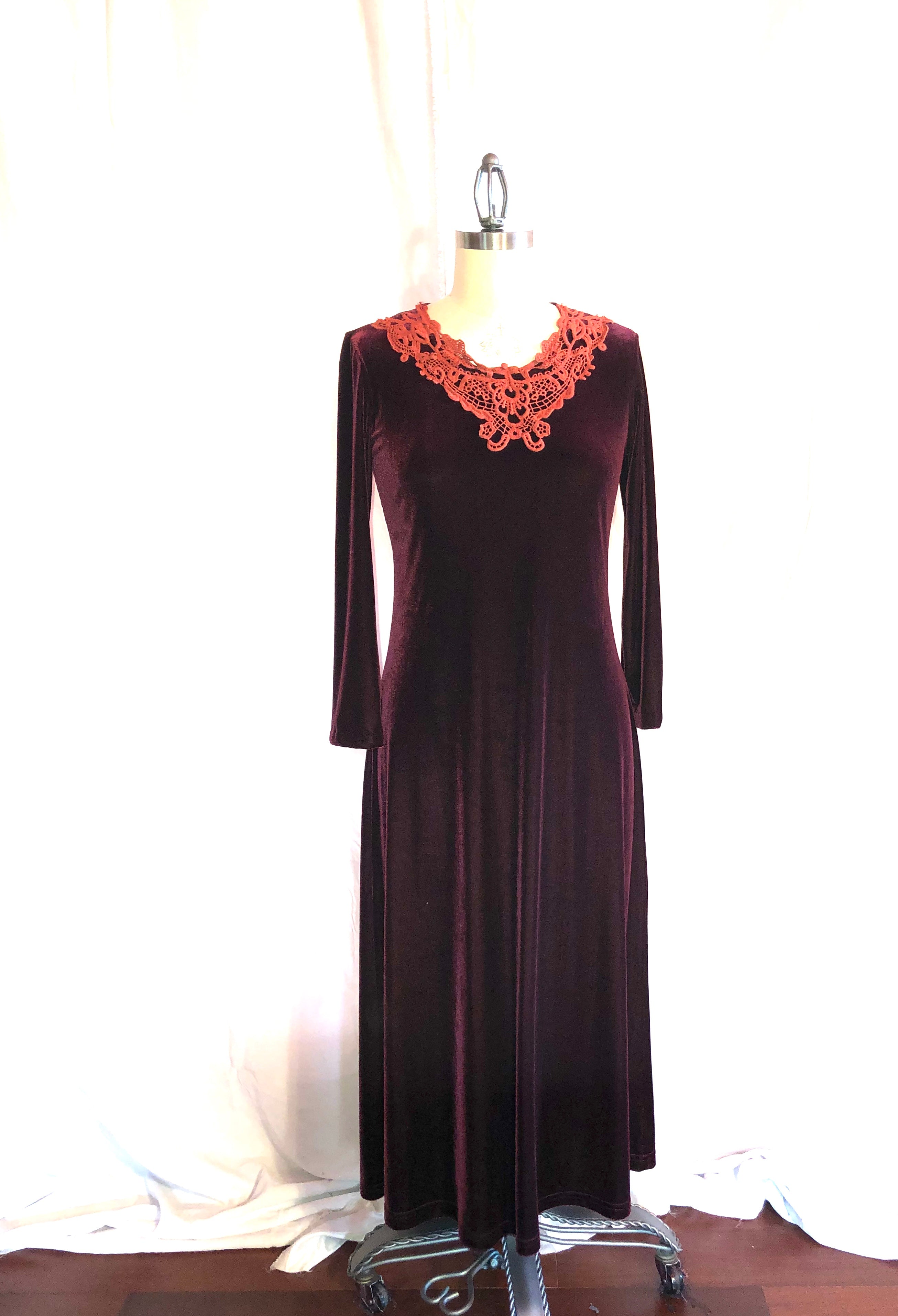 Handmade Long Burgundy Velvet Dress