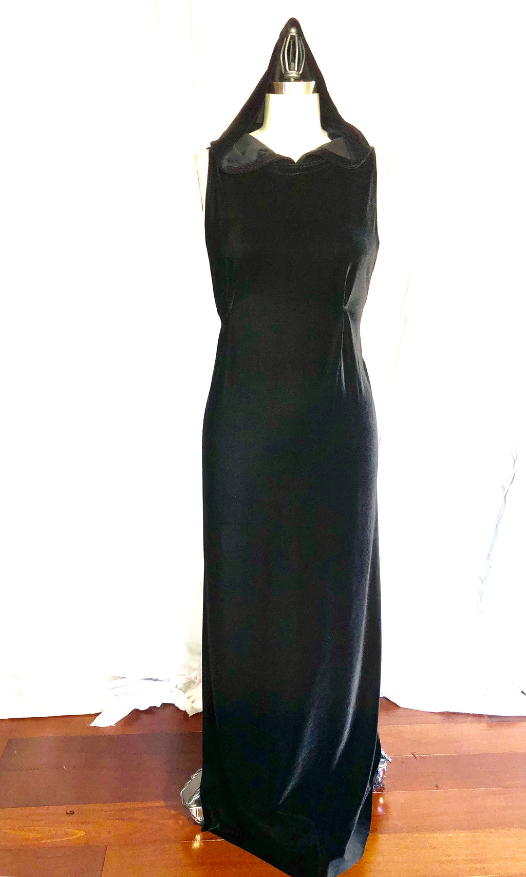 Handmade Long Black Velvet Dress w/Hood