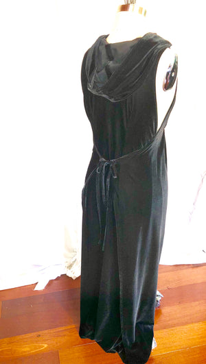 Handmade Long Black Velvet Dress w/Hood