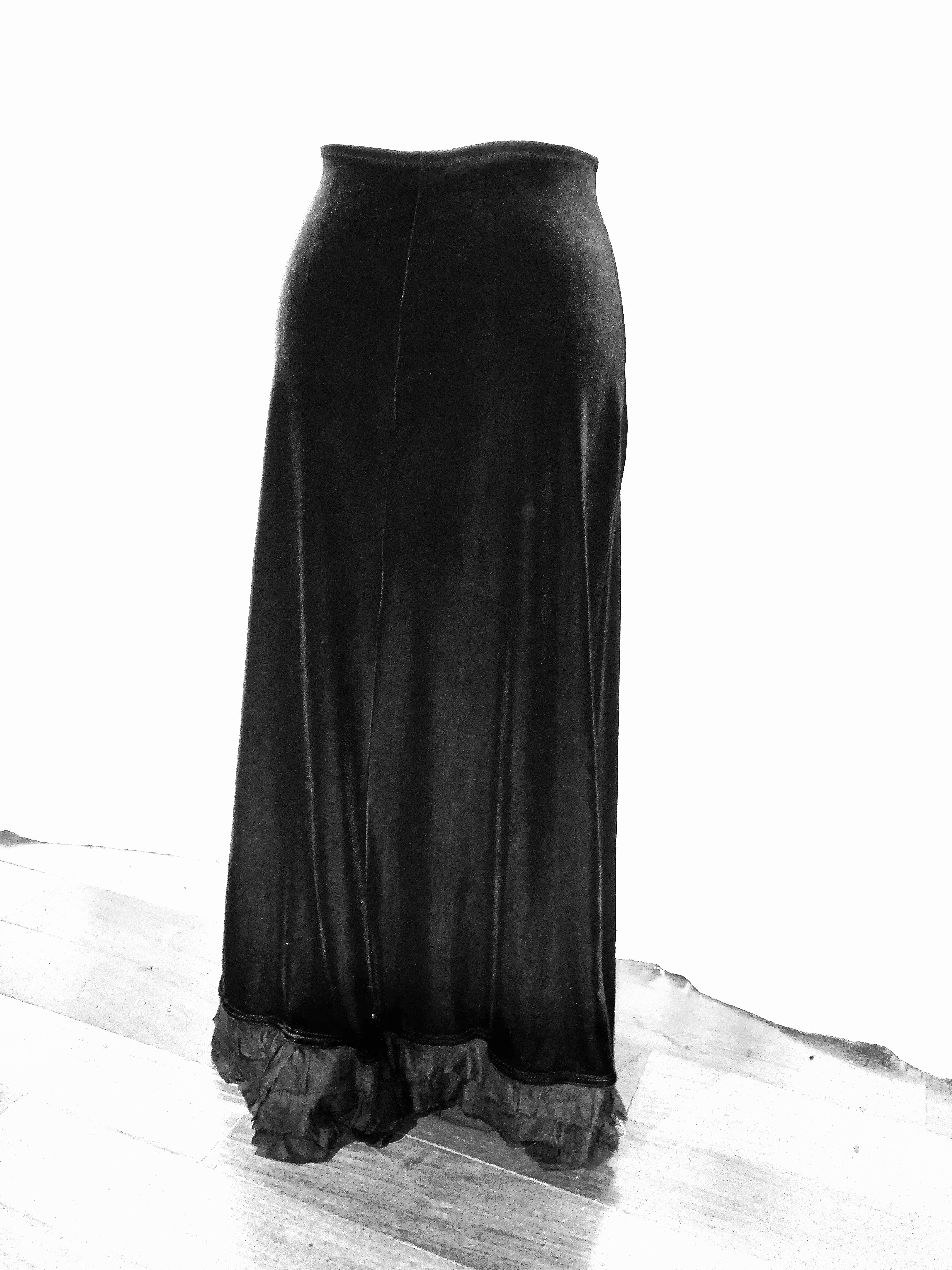 Black Stretch Velvet Long Skirt