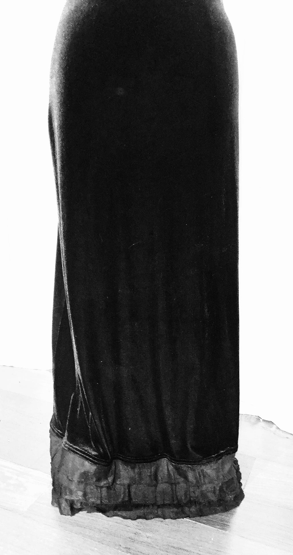 Black Stretch Velvet Long Skirt