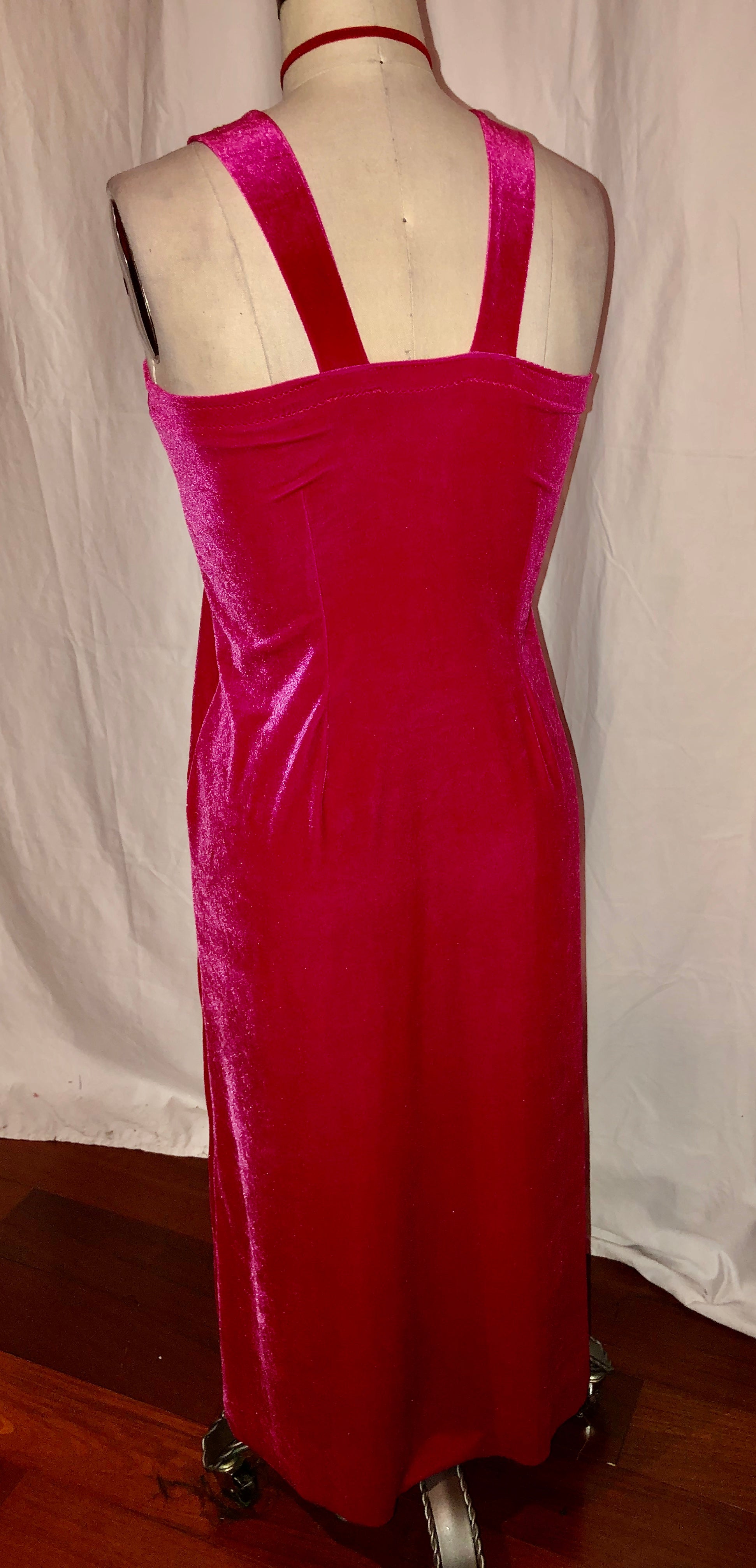 Hot Pink Stretch Velvet Dress