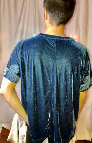 Men's Denim-Blue Stretch Velvet Shirt