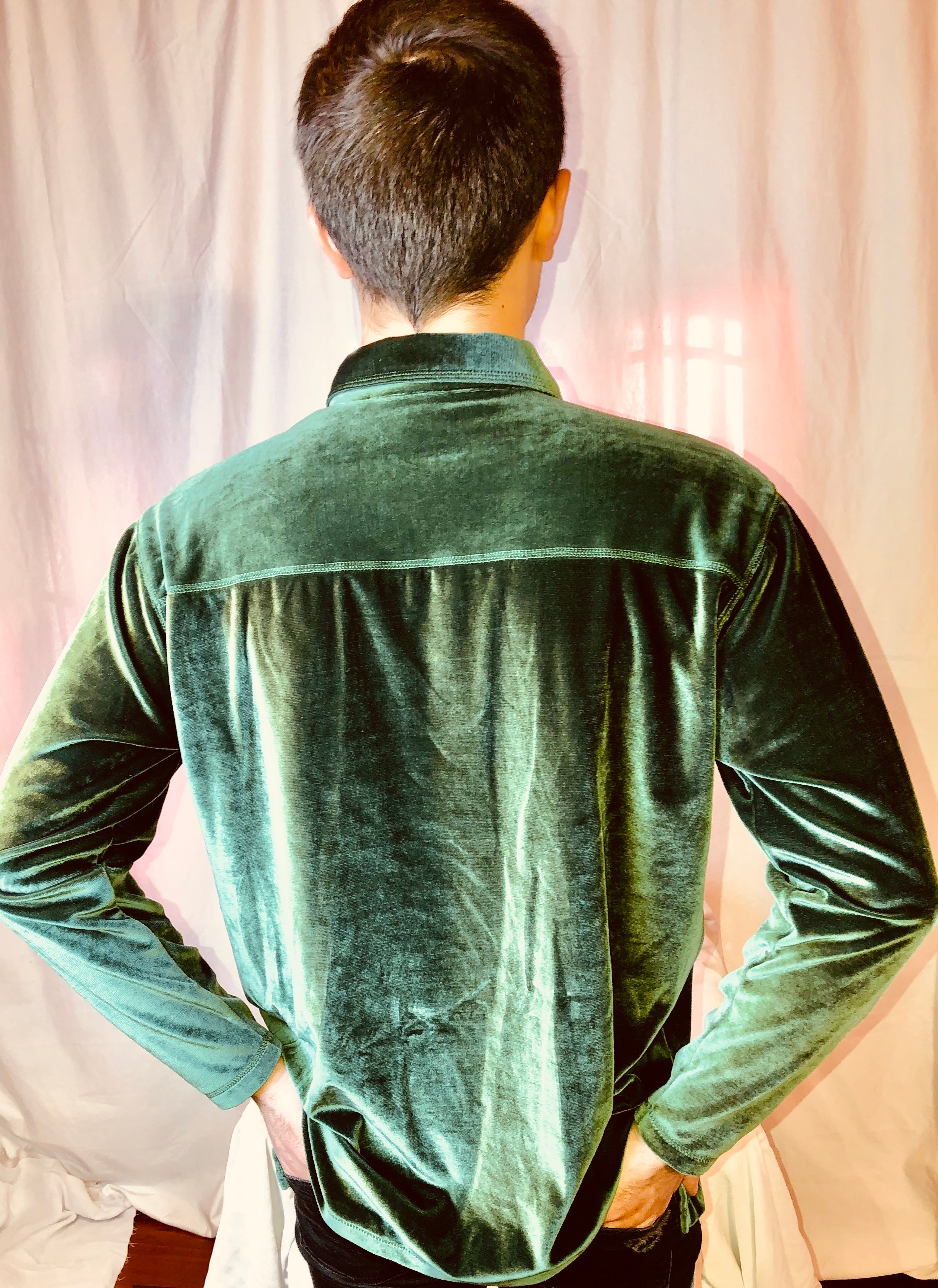 Men's Green Stretch Velvet Shirt