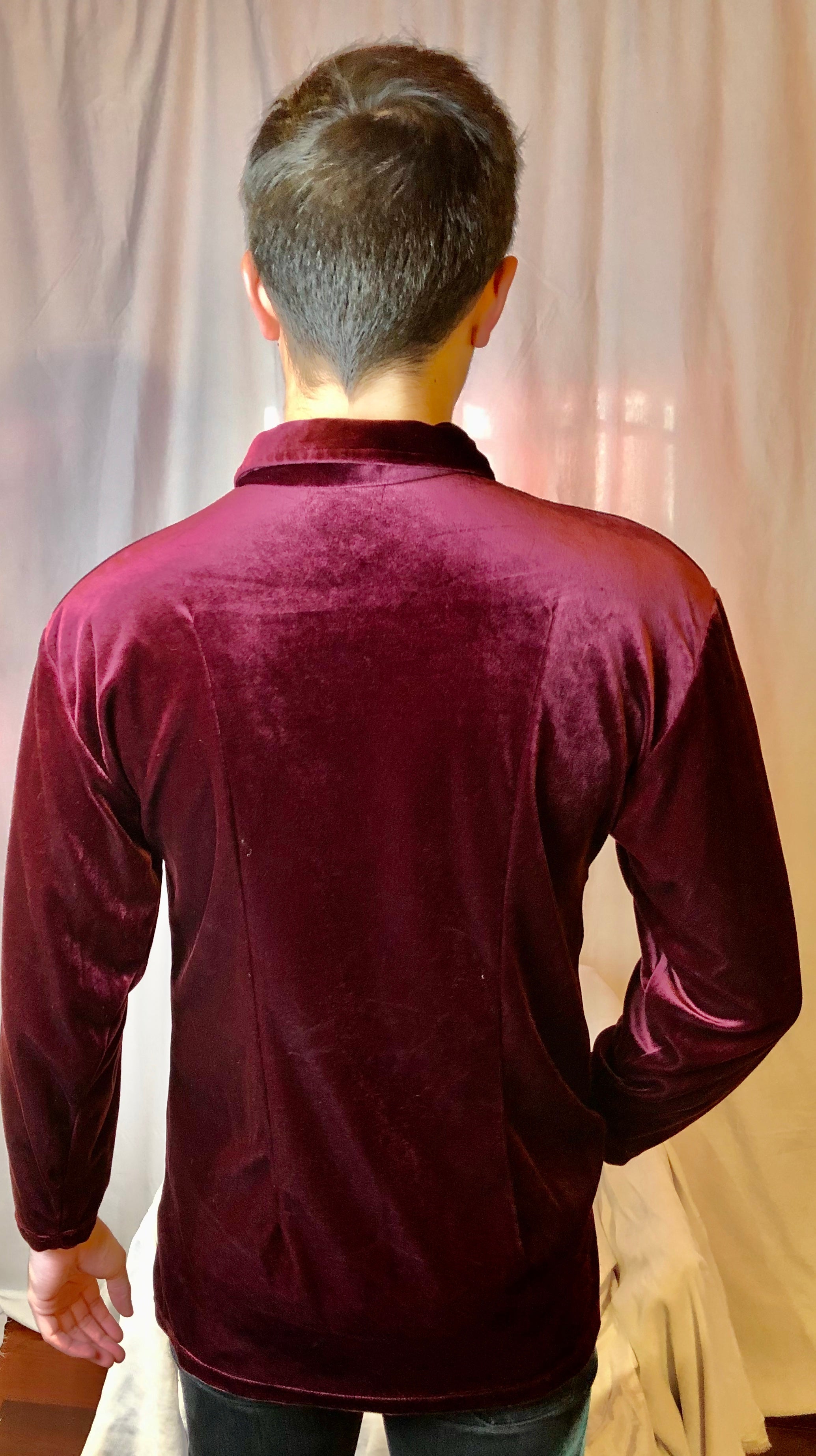 Men's Burgundy Stretch Velvet Shirt
