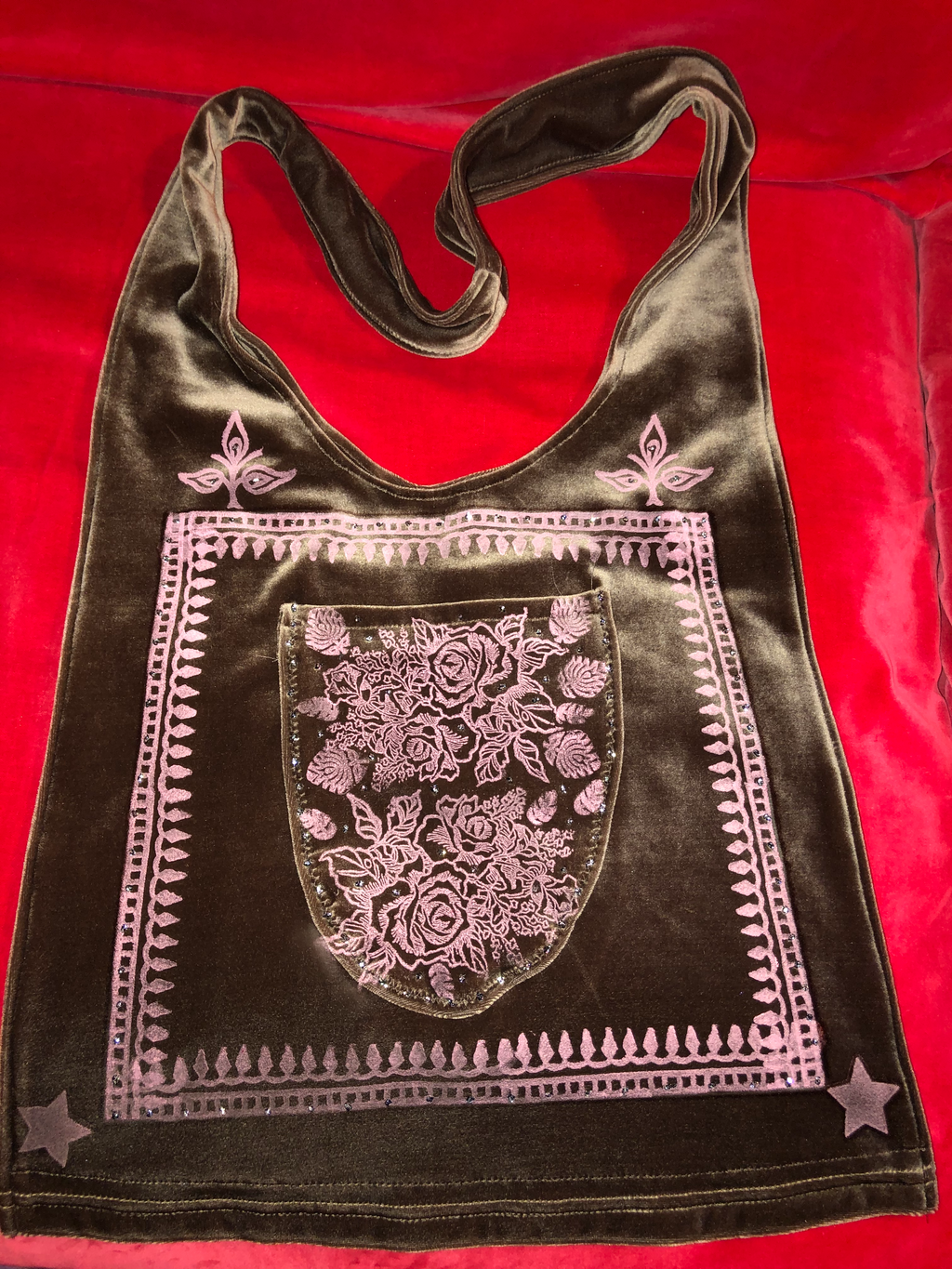 Velvet Handbag w/ Blockprinting
