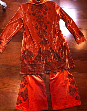 Copper color stretch velvets  suit (two parts)