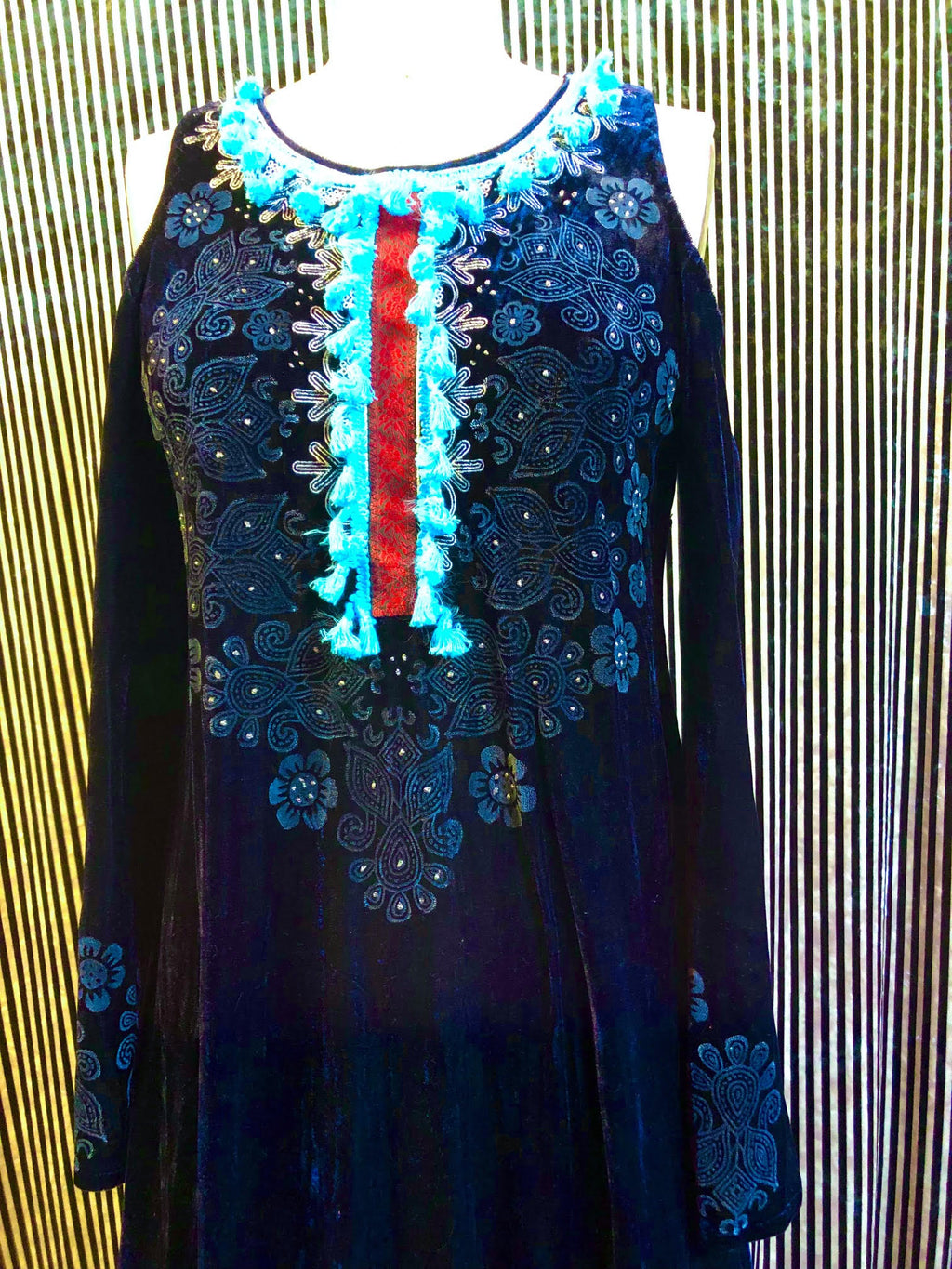 Long Blue Velvet Dress