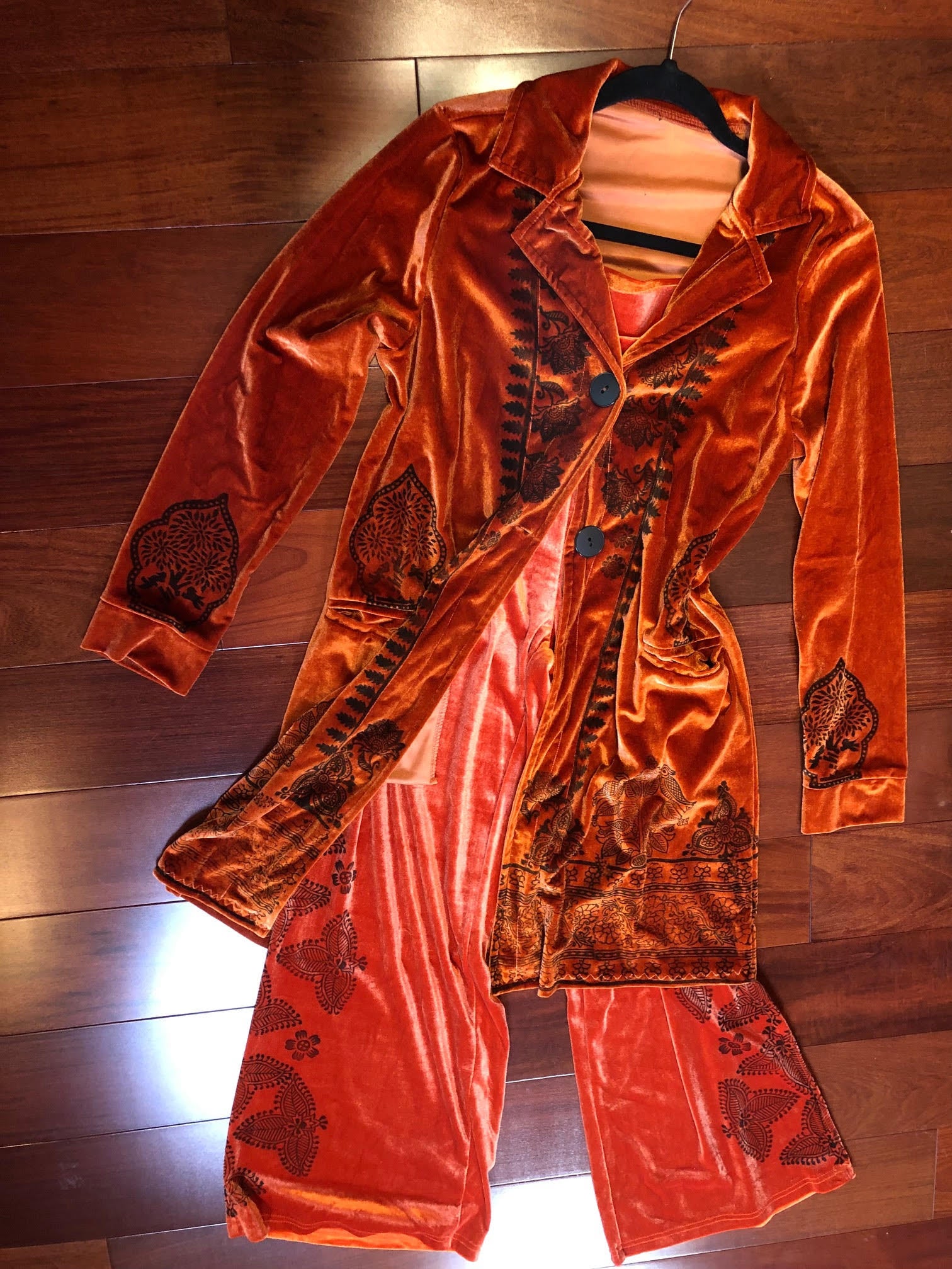 Copper color stretch velvets  suit (two parts)