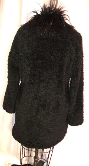 Warm Black Unlined Fake Fur Coat